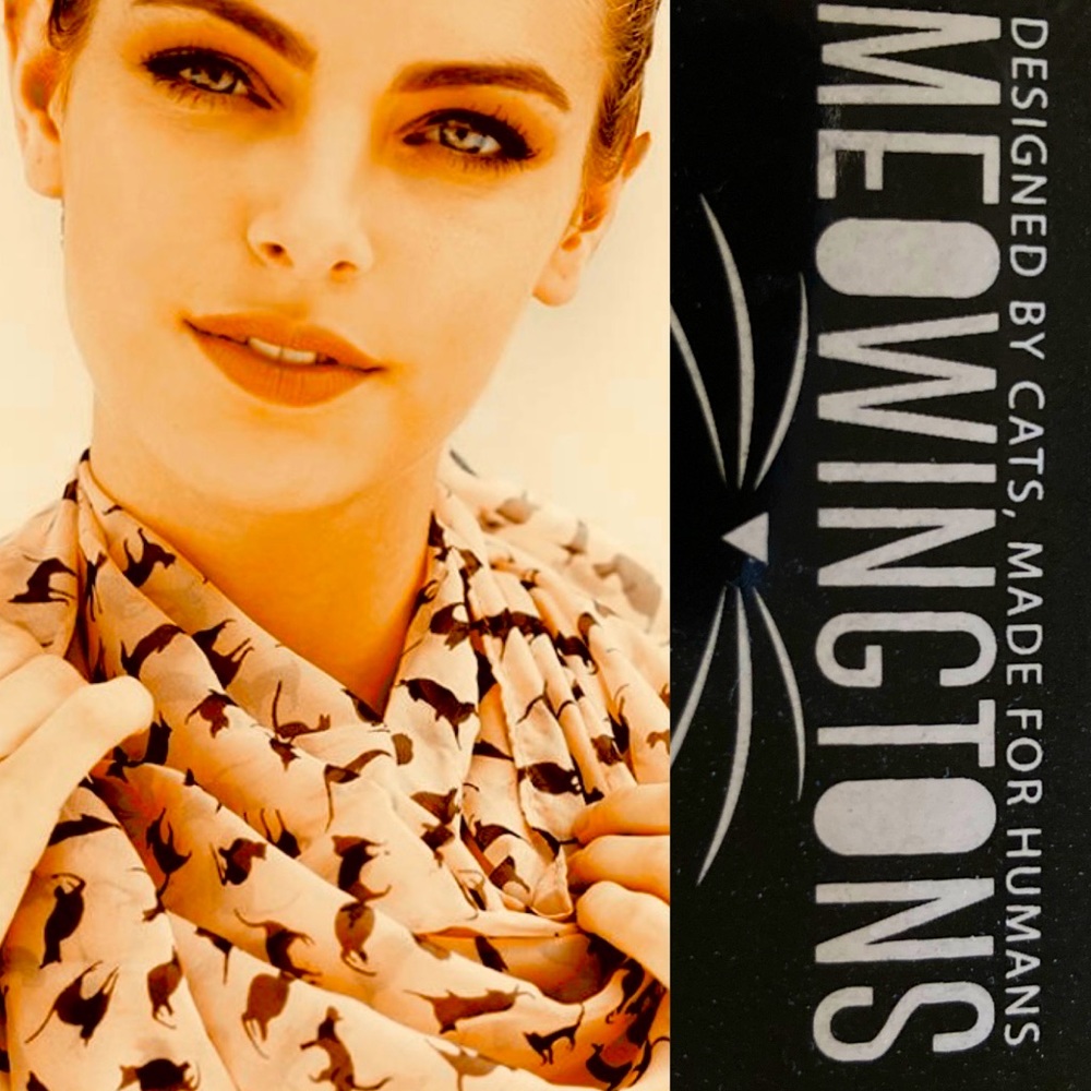 3/$25 Black Cat Beige Chiffon Scarf Meowingtons Clowder